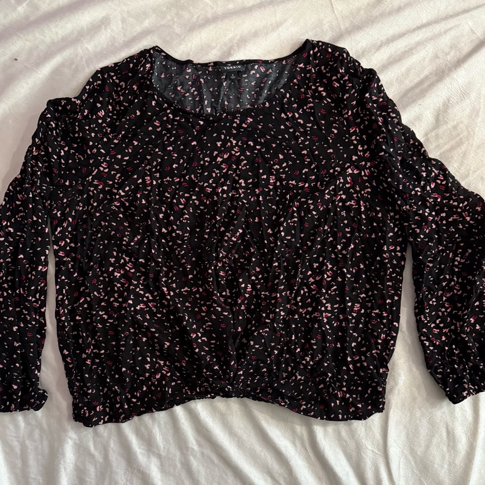 Plus Size Torrid Women's Black and Pink Floral Blouse Top 2XL